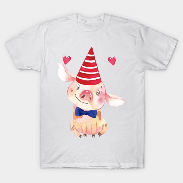 Cute Piglet with a tie bow and a hat T-Shirt by susannefloe